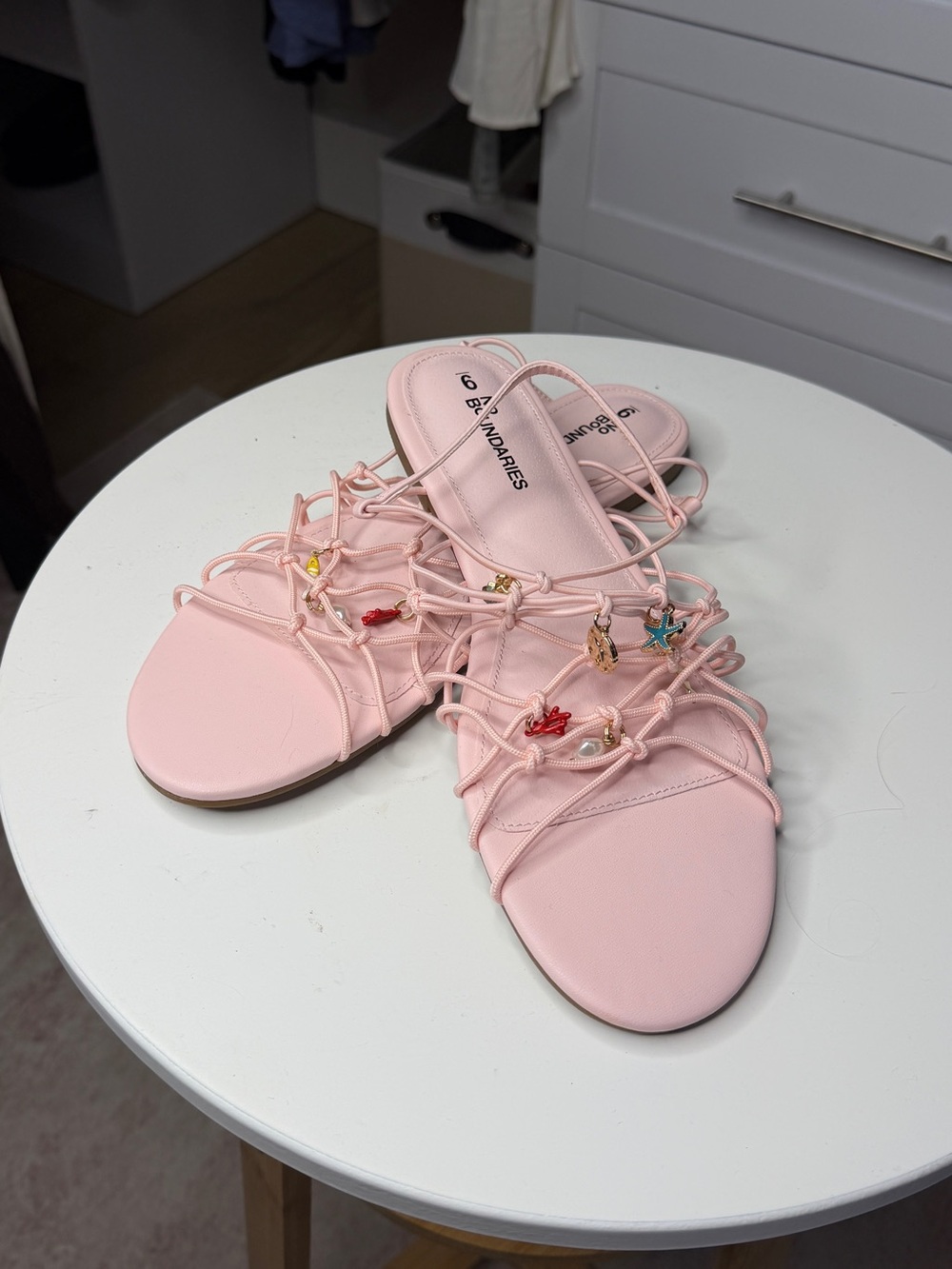 NOBO Pink Beaded Lace-Up Slide Sandals